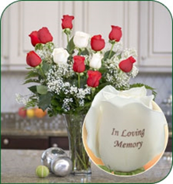 12 Roses - In Loving Memory (9 Red, 3 White)
